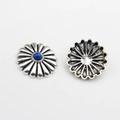 Detail of silver daisy conchos with blue resin center for DIY jewelry making - Sapphire Blue