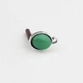 Close-up of retro oval green resin earring post with silver textured metal and hanging loop - Green-Silver