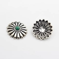 Vintage silver daisy concho flower charm with green resin stone inlay for DIY crafts - Grass Green