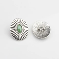 Detail of vintage silver oval alloy buttons with green faux stone and textured finish - Fruit Green
