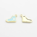 Detail of mini blue enamel high-top shoe charms with gold plated backs for DIY jewelry - Blue