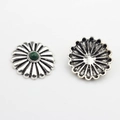 Vintage silver daisy charm with green resin stone for DIY jewelry making and leather craft - Emerald