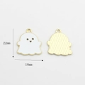 Macro view of white enamel ghost charm showing front detail and gold textured back - Halloween Little Ghost Style-White(03)