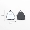 Detail of bat ghost charms showing front white enamel and back metal texture with dimensions - Little Ghost Monster Style-White(05)