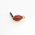 Detail view of retro horse-eye red resin charm with gold metal frame for DIY earring making - Burgundy