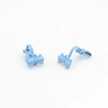 Detailed view of light blue matte bow-shaped clip-on earrings for DIY jewelry making - Blue