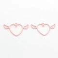 Pink heart-shaped winged pendant with openwork design for DIY jewelry making - Pink