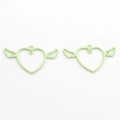 Detail of light green matte alloy heart wing open bezel pendants for DIY jewelry making - Green