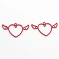 Detailed view of red hollow heart-shaped wing charms for DIY jewelry making - Red
