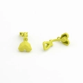 Detail of matte bright yellow geometric heart earrings with faceted multi-dimensional design - Fruit Green