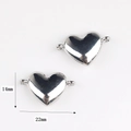 Silver heart connector for DIY jewelry with dual rings, size 22x14mm in shiny finish - Double Loop Connector / Silver