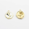 Detailed view of round rose flower enamel charms for DIY earring and jewelry making - White-Gold