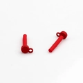 Close-up of matte red candy color round stud earring findings with small hanging loop - Red