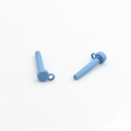 Macro view of matte blue round stud earring components with loop for DIY jewelry making - Blue
