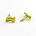 Detail view of yellow matte finish alloy bow-knot earring studs for DIY jewelry making - Light Green