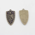 Retro bronze shield charm with red enamel angel carving for DIY jewelry making - Bronze