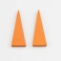 Detailed view of two orange triangular wooden pendant charms for DIY jewelry making - Orange