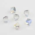 Macro view of multi-faceted 6mm 8mm cube glass beads with iridescent AB color coating - 6mm / AB Iridescent White