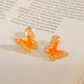 Élégantes boucles d'oreilles papillon en cristal dégradé avec plaquage or et strass - Clip d'oreille spirale / Or 18K Blanc AB + Jaune Orangé