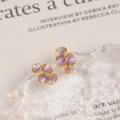 Boucles d'oreilles vagues en émail violet élégantes au design profilé doré - Or 16K Violet Nacré
