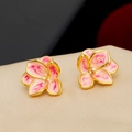 Vintage enamel flower earrings in pink and gold finish for women's spring jewelry style - Gradient Pink (18K Gold Plated)