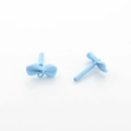Detail view of light blue bow-shaped earring components with matte textured finish - Blue