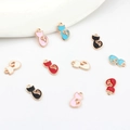 Colorful enamel cat pendants in gold alloy for DIY jewelry earrings and bracelets - Random Mixed