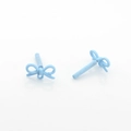 Detailed view of light blue matte bow-shaped alloy charm for DIY earring making - Hollow Style / Blue Hollow
