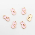 Detail of six pink enamel cat pendants with gold plating for DIY jewelry making - Pink