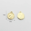 Detailed view of vintage gold coin pendants showing 15mm by 12mm dimensions and relief - Gold Vintage Portrait Style (09)
