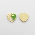 Detail of alloy heart charms with green enamel Yin Yang design and SW logo engraving - Green