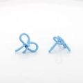 Detail of light blue bow stud earrings with twisted rope texture and matte finish - Twisted Rope Small Style / Blue
