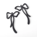Matte black bow pendants for DIY earrings, elegant metal ribbon charms for handmade jewelry - Matte Black