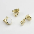 Detailed view of DIY gold clip-on earring converters with white enamel round charms - 10mm / Gold-White