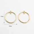 Detailed view of 33x30mm gold circular alloy earring frames with double hanging loops - Double Hole Style / Gold
