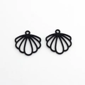 Detail of two black hollow scallop shell pendants for DIY jewelry making and earrings - Black