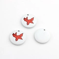 Detailed view of DIY wooden round charms with red origami fox pattern and top drill holes - Dog
