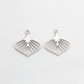 Detailed close-up of hollowed fan-shaped leaf pendants with polished silver metallic finish - Silver