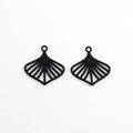 Macro shot of black matte hollow leaf pendants with fan shape for DIY jewelry making - Black