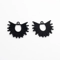 Detail of matte black sunburst fan pendants with hollow ribs and top loop for DIY jewelry - Black