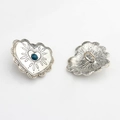 Detail of vintage heart concho with turquoise stone and scalloped antique silver edges - Navy Blue