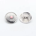 Detailed front and back view of vintage silver sunflower button with pink center bead - Light Pink