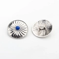 Detail of silver alloy sunflower buttons with blue center bead and sewing shank - Sapphire Blue