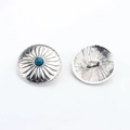 Close-up of vintage sunflower alloy buttons with blue turquoise center and back loop - Navy Blue