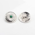 Detail of vintage silver sunflower alloy button with a green stone and back shank eyelet - Grass Green