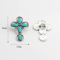 Front and back detail of 46x33mm vintage alloy cross button with turquoise stones - Cross Decorative Button (02)