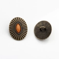 Macro view showing both front and shank back of vintage bronze oval resin buttons - Orange