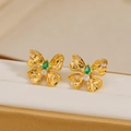 Pendientes de mariposa dorados con esmeralda de gota y circonitas en estuche de joya - Diseño de Mariposa / Mariposa Dorada (Oro 18K Verde)