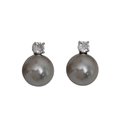 Boucles d'oreilles en argent avec perles gris foncé et pierres de zircone cubique - Tige en argent 925 / US 12 / Gris