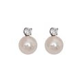 Boucles d'oreilles perles en argent avec accents de cristal rond et finition perle blanche - Tige en argent 925 / US 10 / Blanc Argenté Brillant